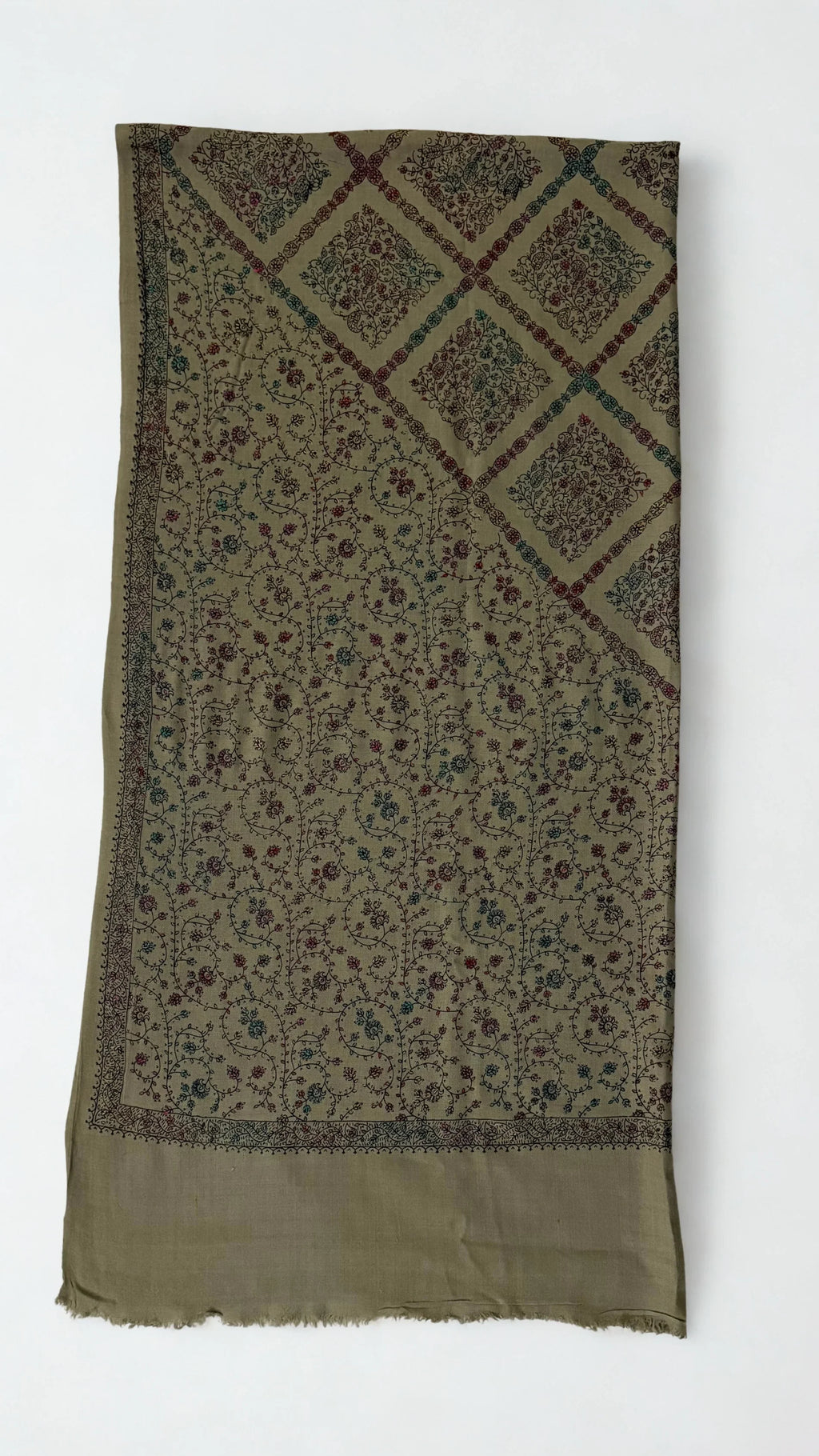Swati Shahtoosh fully embroidered shawl in grey, hand-embroidered Swati pashmina, view 2