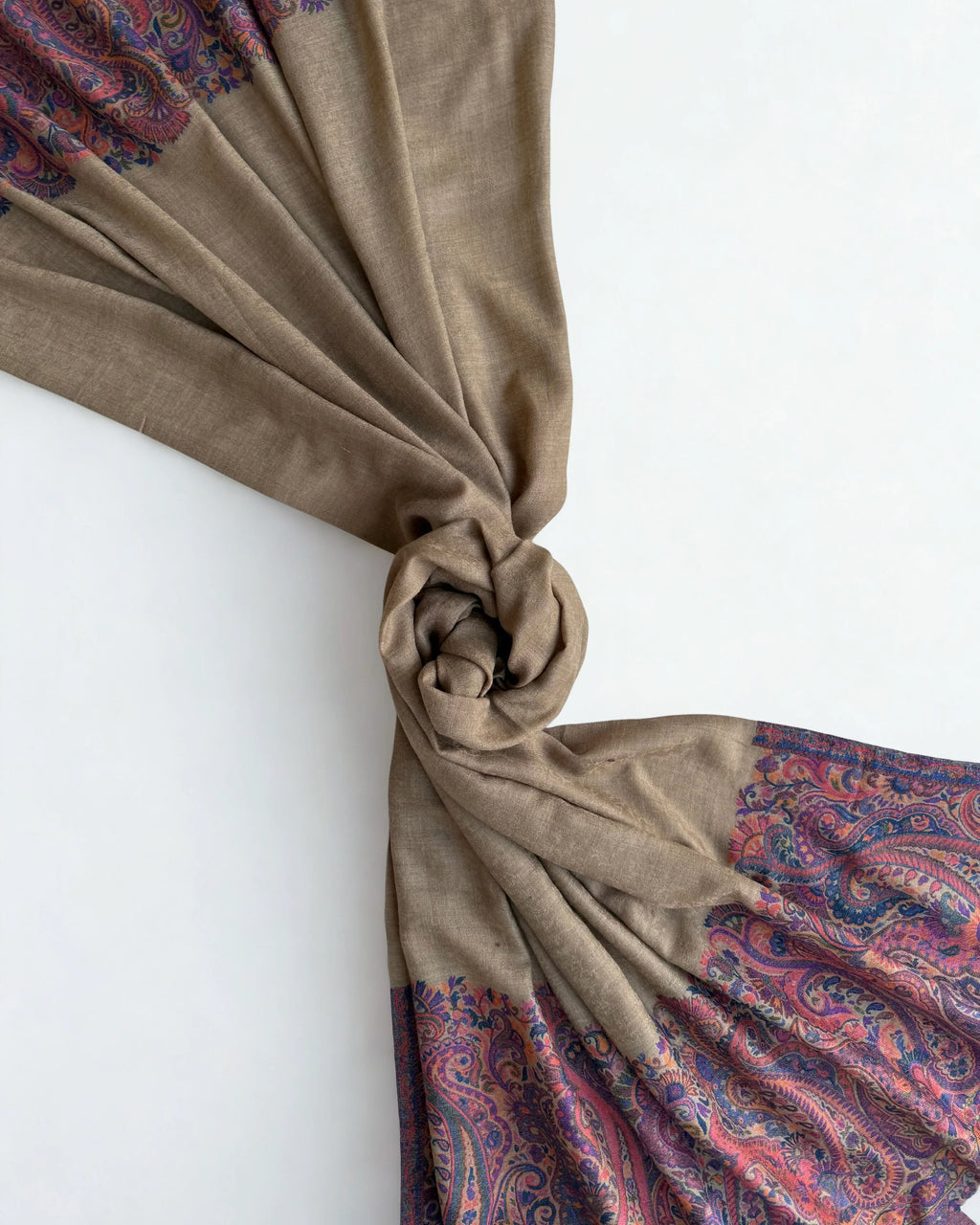 Fine Pashmina Ring Palladar shawl in khaki green, handwoven pashmina ring shawl, view 3