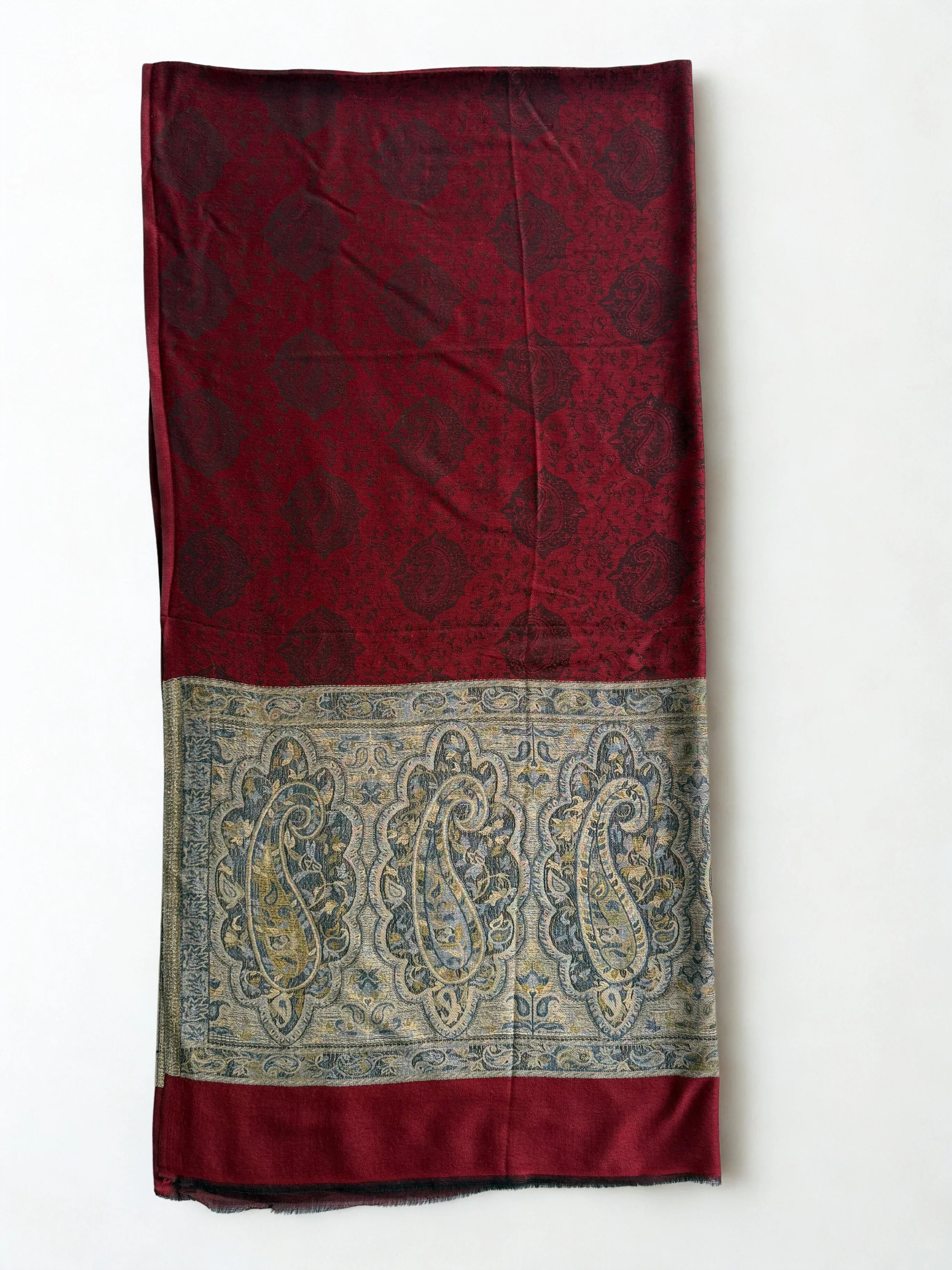 Fine Pashmina Ring Palladar shawl in dark red, handwoven pashmina ring shawl, view 2