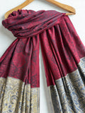 Fine Pashmina Ring Palladar shawl in dark red, handwoven pashmina ring shawl