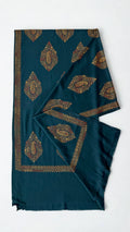 Kashmiri Pashmina fully embroidered shawl in peacock blue